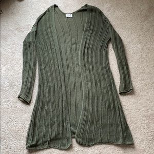 Long PacSun olive green knit cardigan